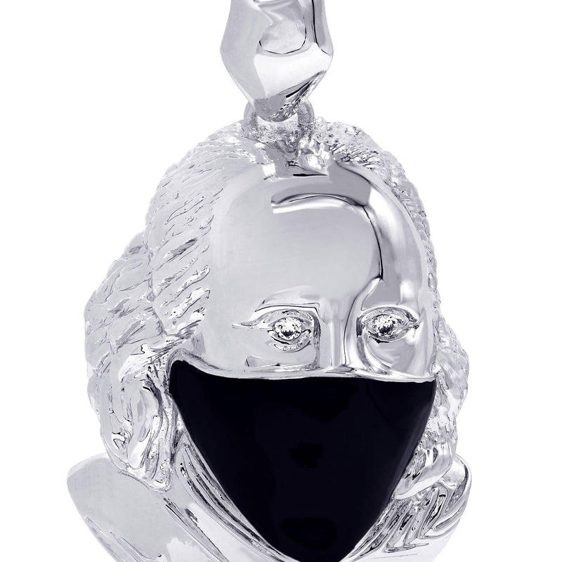 White Gold Plated Cuban Link Chain & Masked Benjamin Franklin Pendant | Appx. 32.1 Grams
