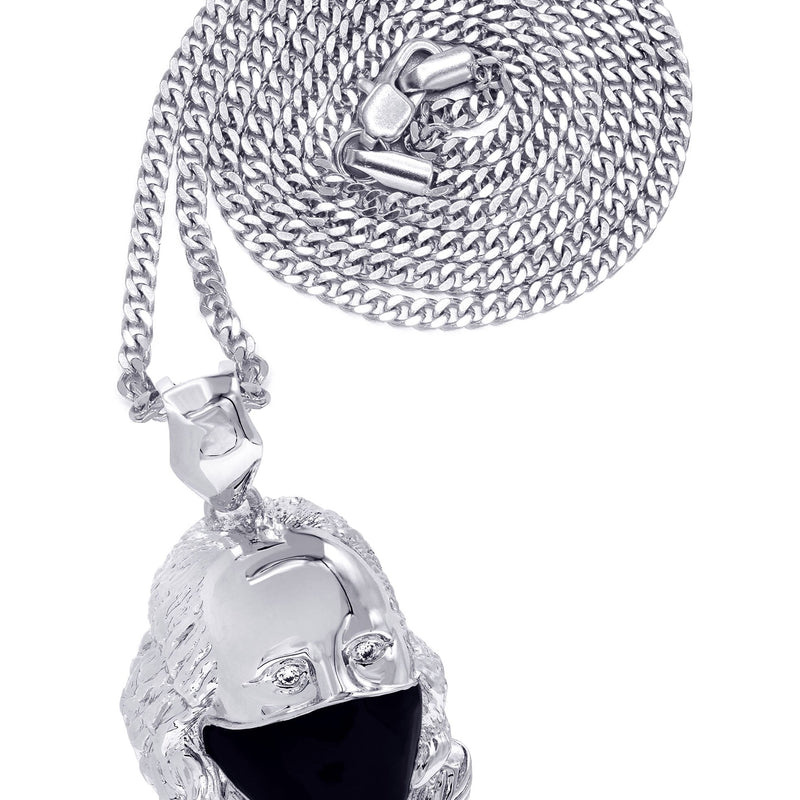 White Gold Plated Cuban Link Chain & Masked Benjamin Franklin Pendant | Appx. 32.1 Grams