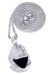 White Gold Plated Cuban Link Chain & Masked Benjamin Franklin Pendant | Appx. 32.1 Grams