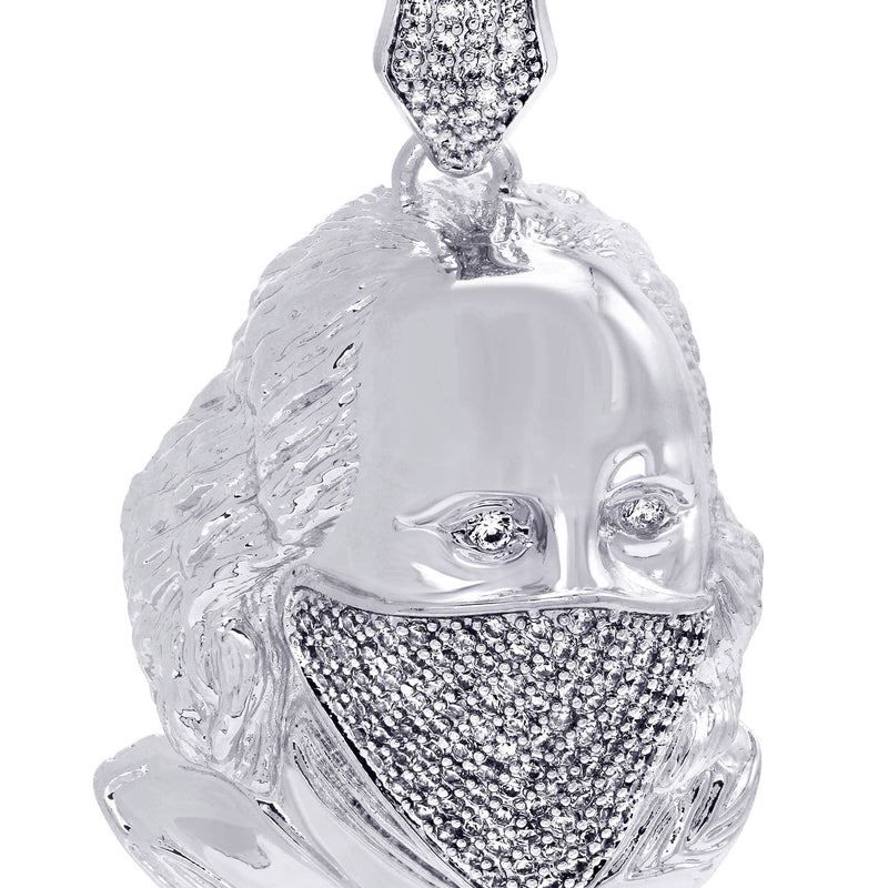 White Gold Plated Cuban Link Chain & Masked Benjamin Franklin Pendant | Appx. 31.7 Grams