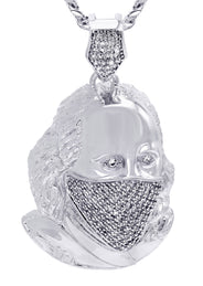 White Gold Plated Cuban Link Chain & Masked Benjamin Franklin Pendant | Appx. 31.7 Grams