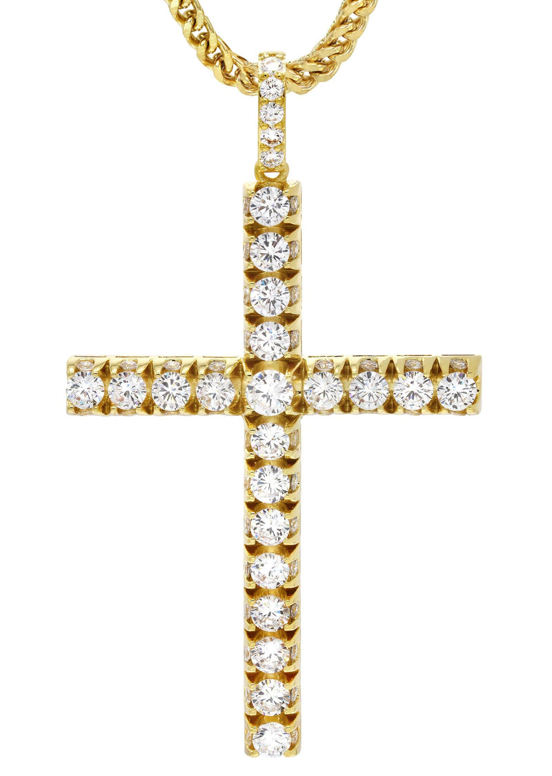 Mens Gold Plated Franco Chain & Cross Pendant | Appx. 30.5 Grams