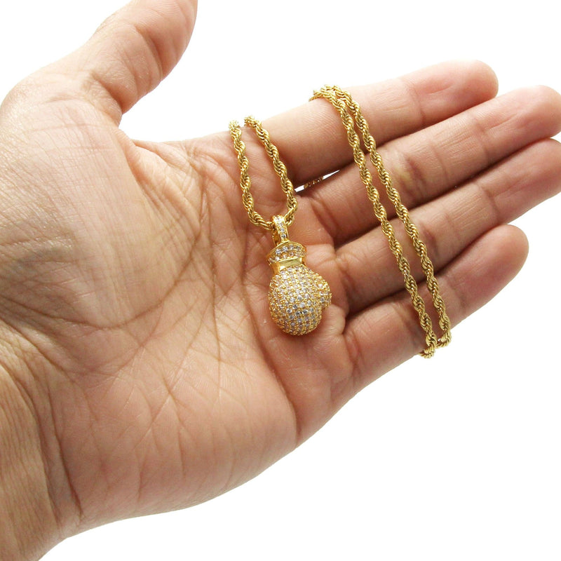 Mens Gold Plated Rope Chain & Boxing Glove Pendant | Appx. 20.2 Grams