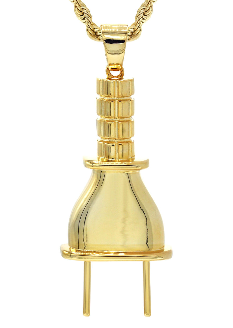 Mens Gold Plated Rope Chain & Plug Pendant | Appx. 23.4 Grams