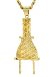 Mens Gold Plated Rope Chain & Plug Pendant | Appx. 23.4 Grams