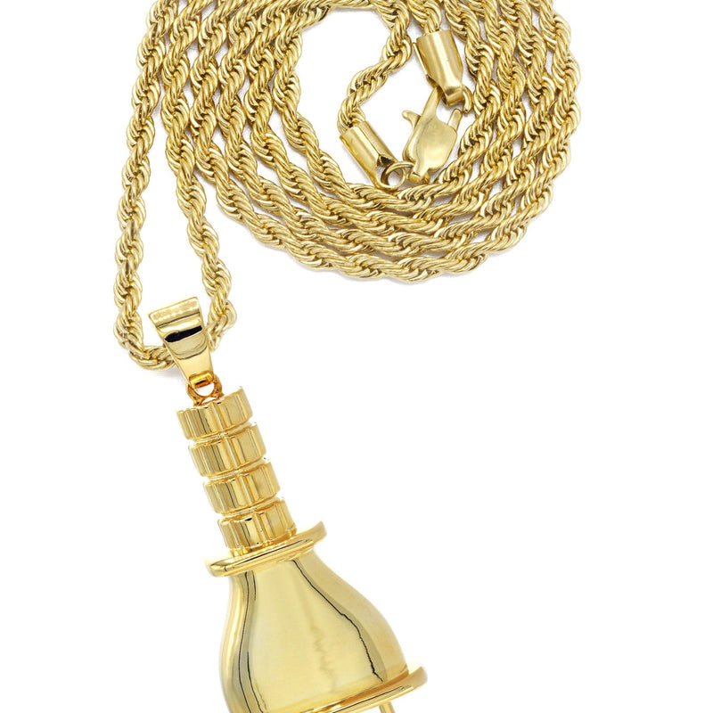 Mens Gold Plated Rope Chain & Plug Pendant | Appx. 23.4 Grams
