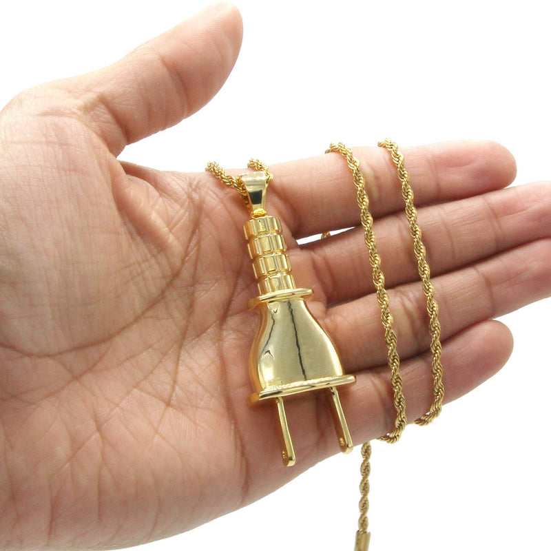 Mens Gold Plated Rope Chain & Plug Pendant | Appx. 23.4 Grams