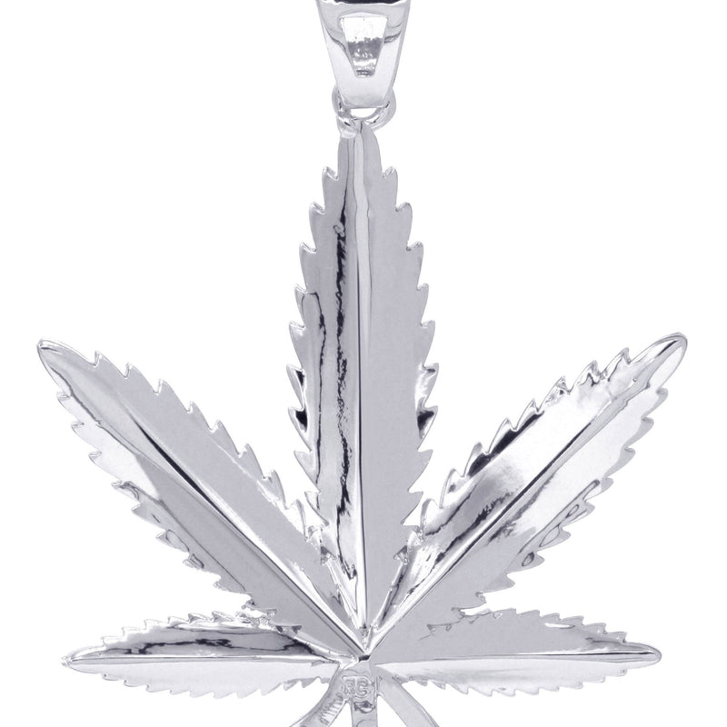 White Gold Plated Cuban Link Chain & Marihuana Leaf Pendant | Appx. 17.4 Grams