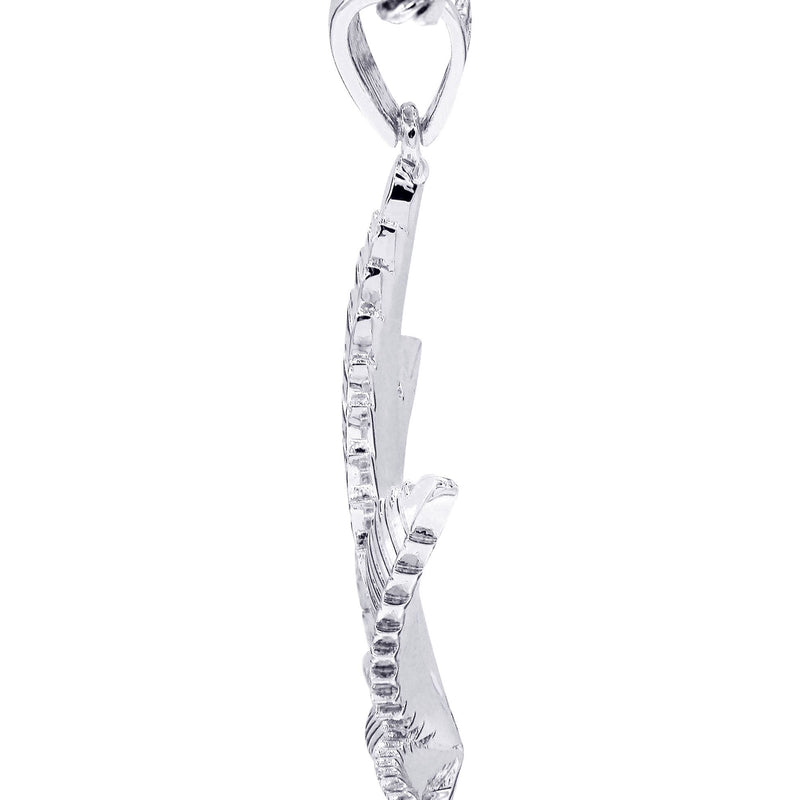 White Gold Plated Cuban Link Chain & Marihuana Leaf Pendant | Appx. 17.4 Grams