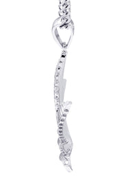 White Gold Plated Cuban Link Chain & Marihuana Leaf Pendant | Appx. 17.4 Grams