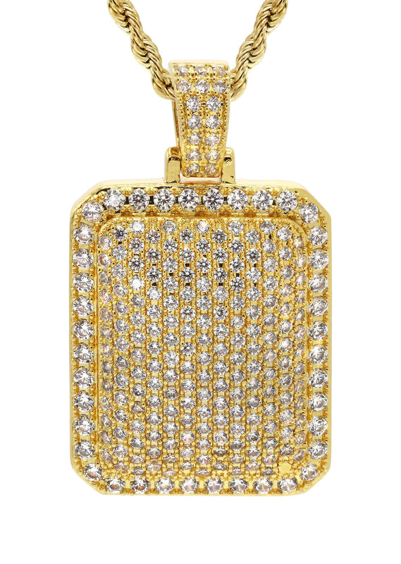 Mens Gold Plated Rope Chain & Dog Tag Pendant | Appx. 21.5 Grams