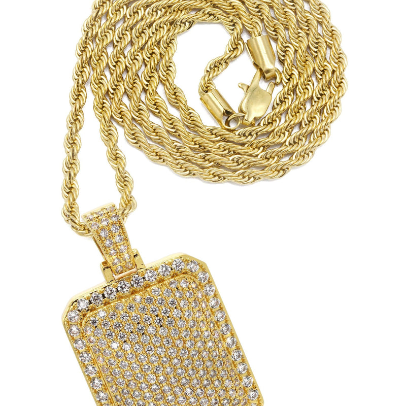 Mens Gold Plated Rope Chain & Dog Tag Pendant | Appx. 21.5 Grams