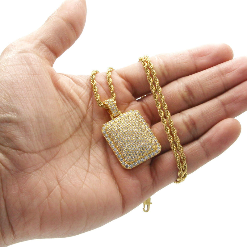 Mens Gold Plated Rope Chain & Dog Tag Pendant | Appx. 21.5 Grams