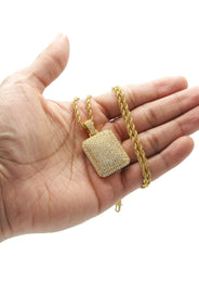 Mens Gold Plated Rope Chain & Dog Tag Pendant | Appx. 21.5 Grams