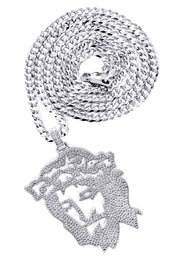 White Gold Plated Cuban Link Chain & Jesus Head Pendant | Appx. 46.5 Grams