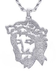 White Gold Plated Cuban Link Chain & Jesus Head Pendant | Appx. 46.5 Grams