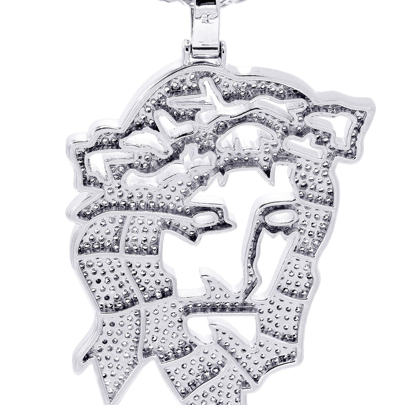 White Gold Plated Cuban Link Chain & Jesus Head Pendant | Appx. 46.5 Grams