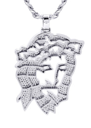 White Gold Plated Cuban Link Chain & Jesus Head Pendant | Appx. 46.5 Grams