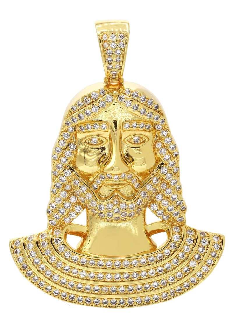 Mens Gold Plated Jesus Head Pendant | 14.1 Grams