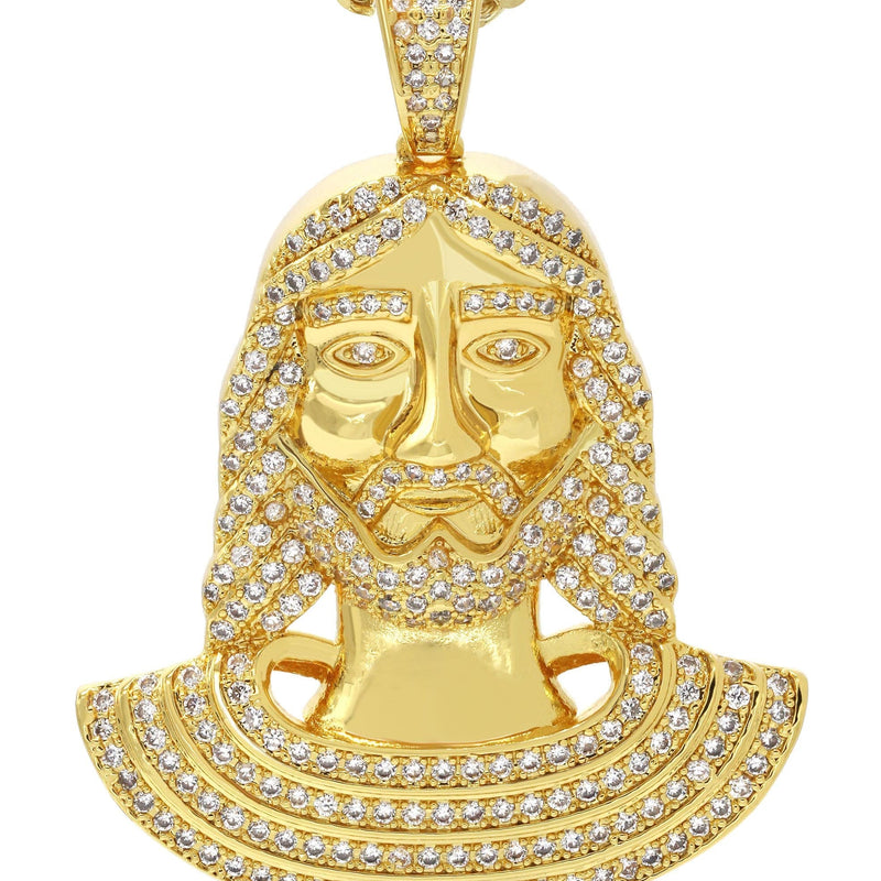Mens Gold Plated Franco Chain & Jesus Piece Chain | Appx. 22.1 Grams