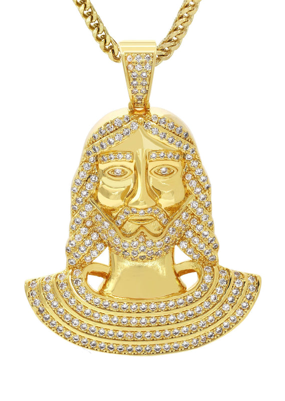 Mens Gold Plated Franco Chain & Jesus Piece Chain | Appx. 22.1 Grams