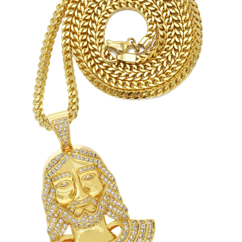 Mens Gold Plated Franco Chain & Jesus Piece Chain | Appx. 22.1 Grams