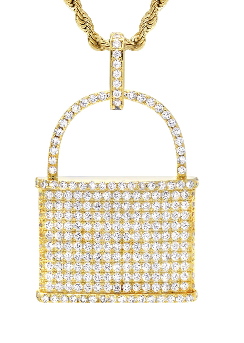 Mens Gold Plated Rope Chain & Lock Pendant | Appx. 18.7 Grams