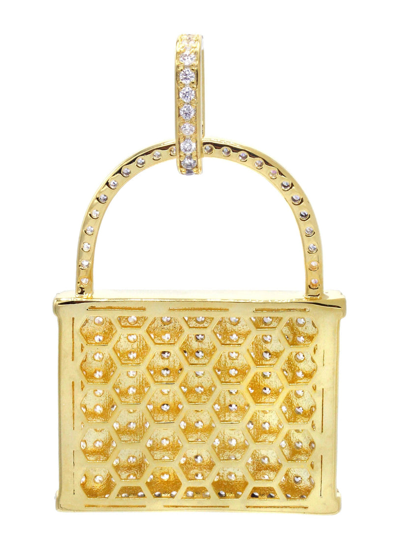Mens Gold Plated Lock Pendant | 10.7 Grams