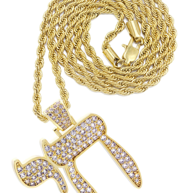 Mens Gold Plated Rope Chain & Chai  Pendant | Appx. 19.4 Grams