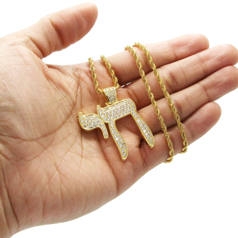 Mens Gold Plated Rope Chain & Chai  Pendant | Appx. 19.4 Grams