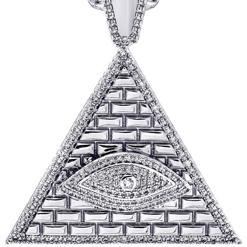 White Gold Plated Cuban Link Chain & Illuminate Pendant | Appx. 27.3 Grams