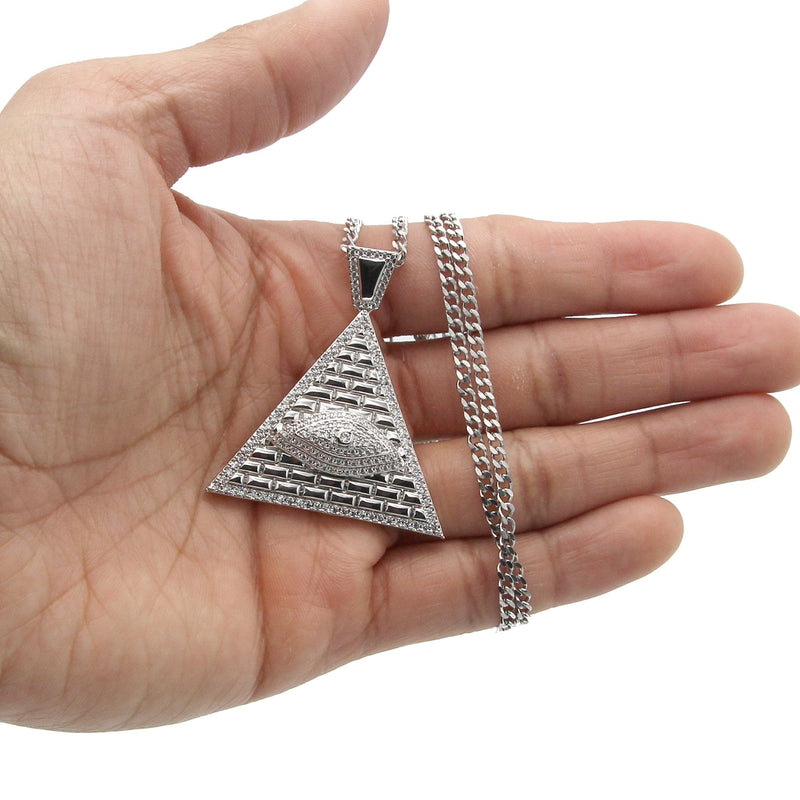 White Gold Plated Cuban Link Chain & Illuminate Pendant | Appx. 27.3 Grams