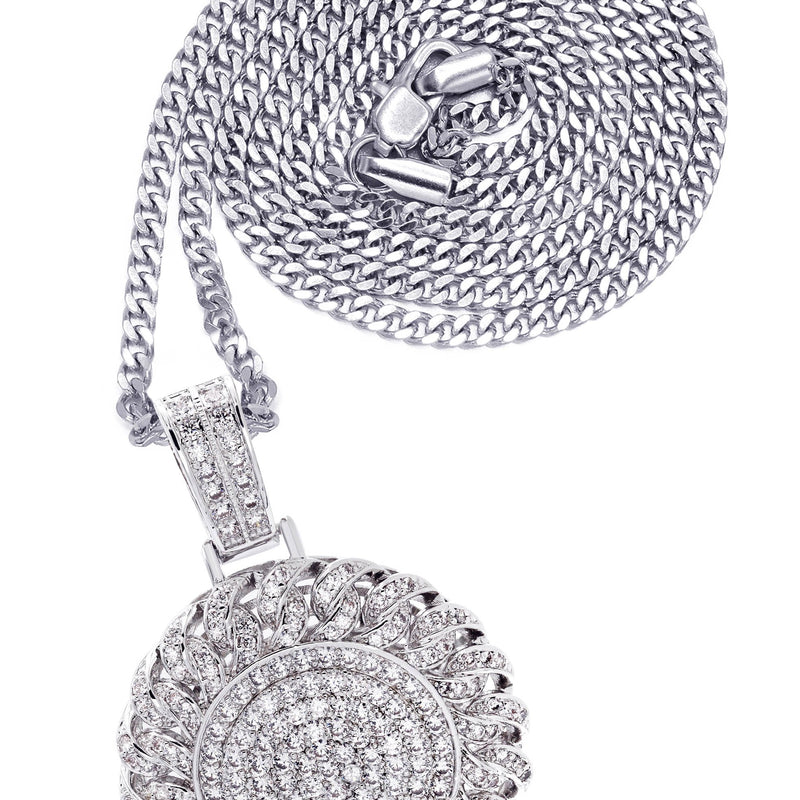 White Gold Plated Cuban Link Chain & Dog Tag Pendant | Appx. 28 Grams