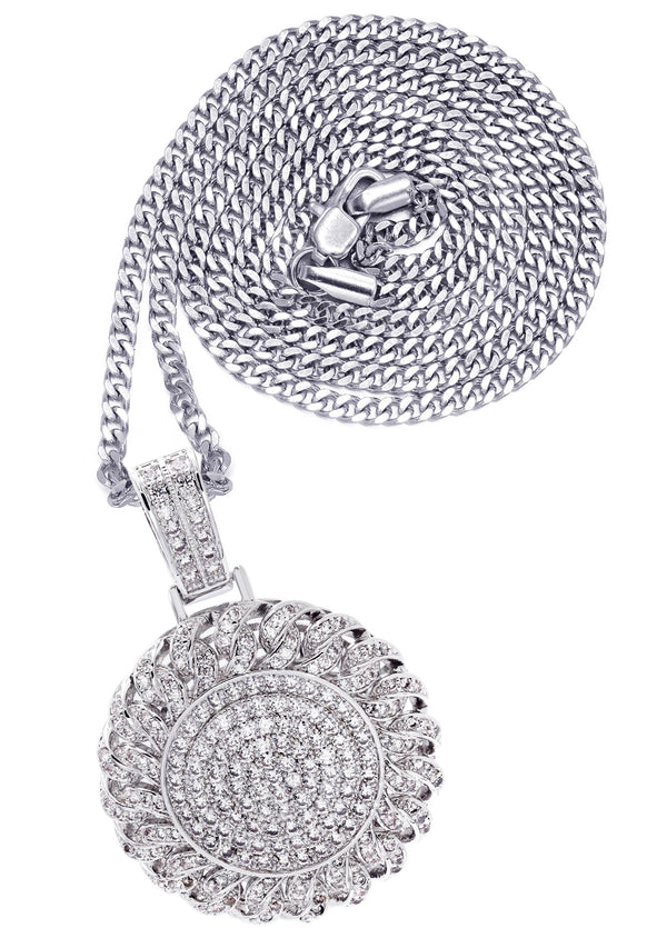 White Gold Plated Cuban Link Chain & Dog Tag Pendant | Appx. 28 Grams
