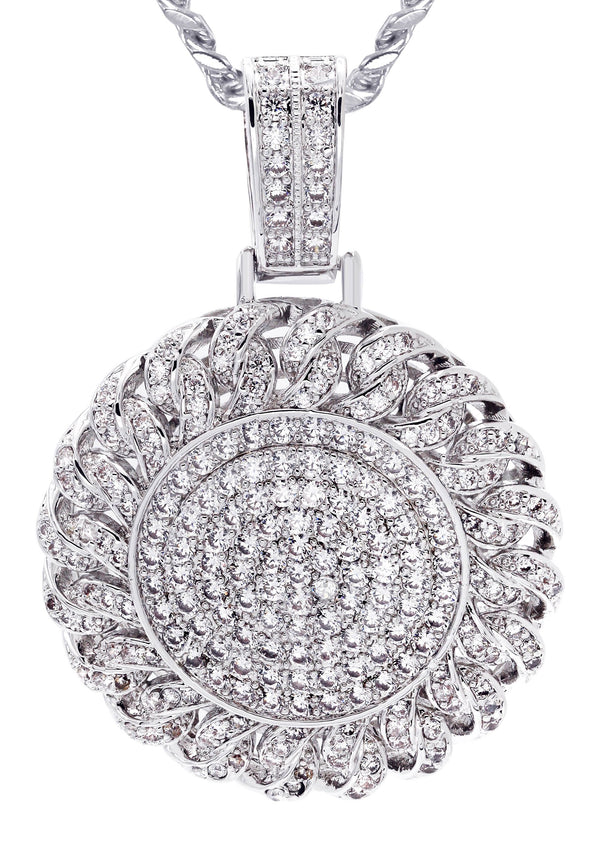 White Gold Plated Cuban Link Chain & Dog Tag Pendant | Appx. 28 Grams