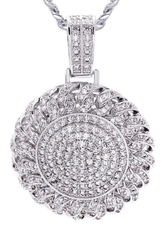 White Gold Plated Cuban Link Chain & Dog Tag Pendant | Appx. 28 Grams