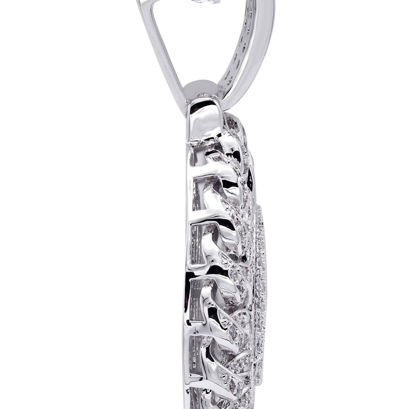 White Gold Plated Cuban Link Chain & Dog Tag Pendant | Appx. 28 Grams