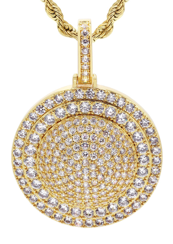 Mens Gold Plated Rope Chain & Dog Tag Pendant | Appx. 30.3 Grams