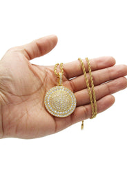 Mens Gold Plated Rope Chain & Dog Tag Pendant | Appx. 30.3 Grams