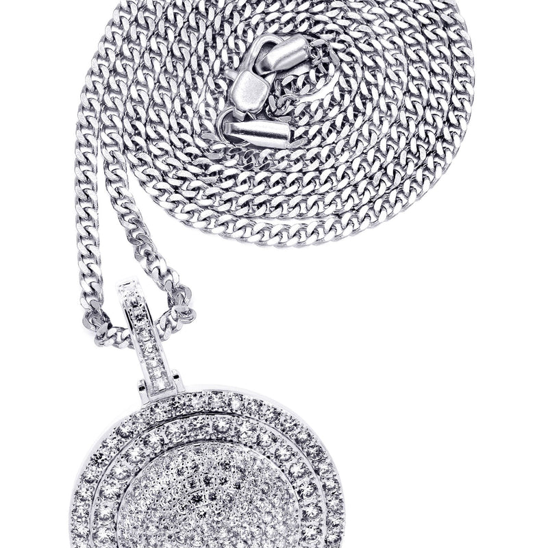 White Gold Plated Cuban Link Chain & Dog Tag Pendant | Appx. 30.3 Grams