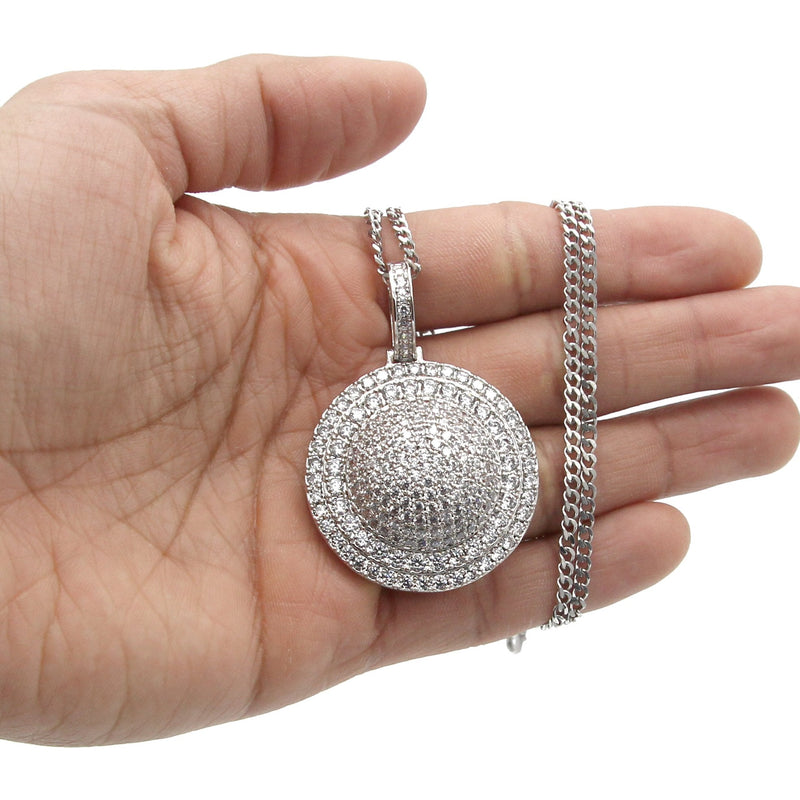 White Gold Plated Cuban Link Chain & Dog Tag Pendant | Appx. 30.3 Grams