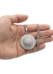 White Gold Plated Cuban Link Chain & Dog Tag Pendant | Appx. 30.3 Grams