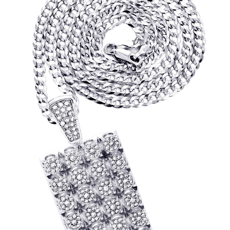 White Gold Plated Cuban Link Chain & Dog Tag Pendant | Appx. 40.2 Grams