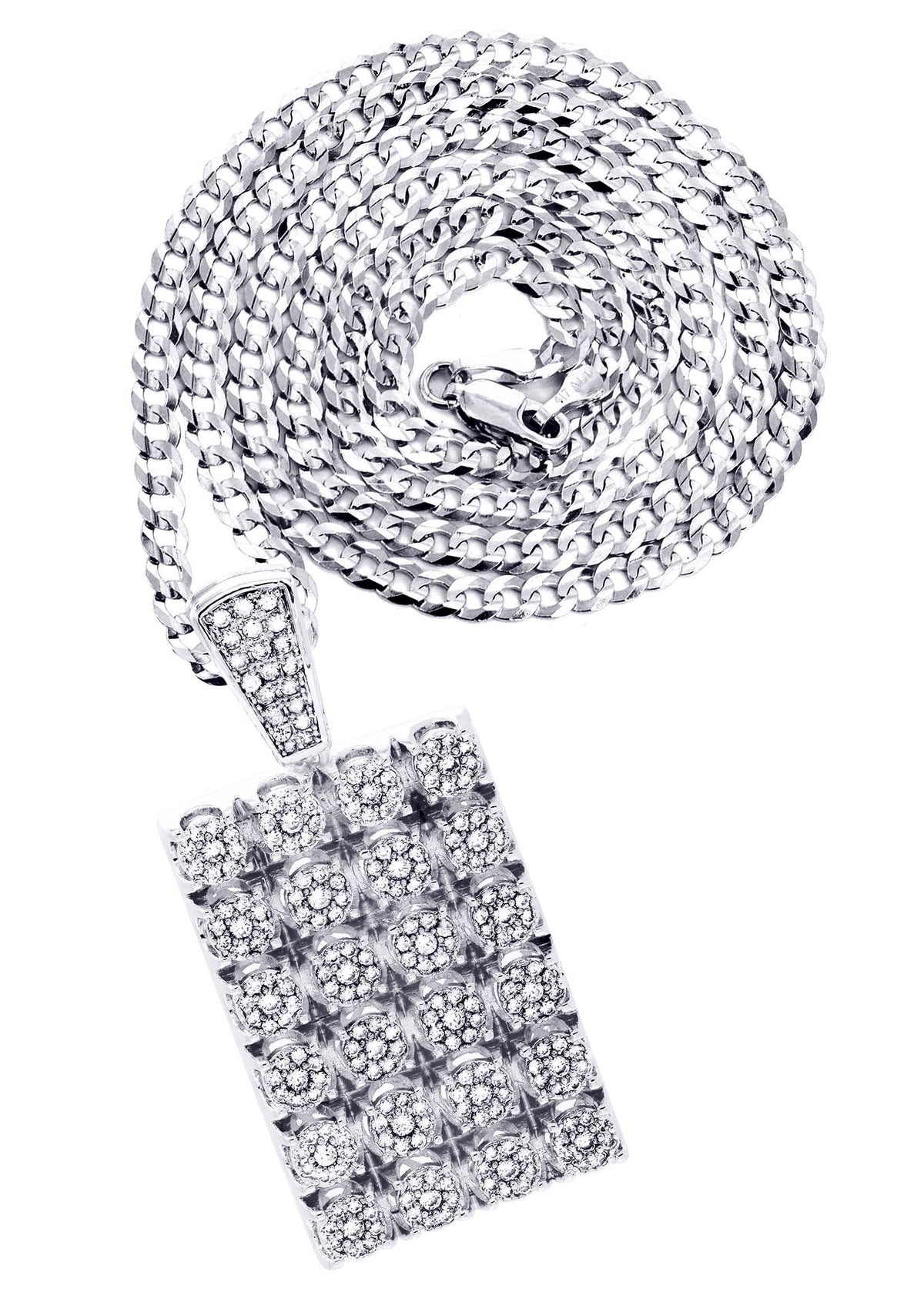 White Gold Plated Cuban Link Chain & Dog Tag Pendant | Appx. 40.2 Grams
