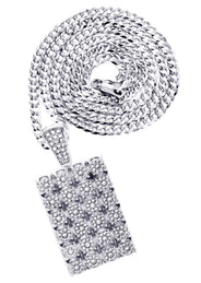 White Gold Plated Cuban Link Chain & Dog Tag Pendant | Appx. 40.2 Grams