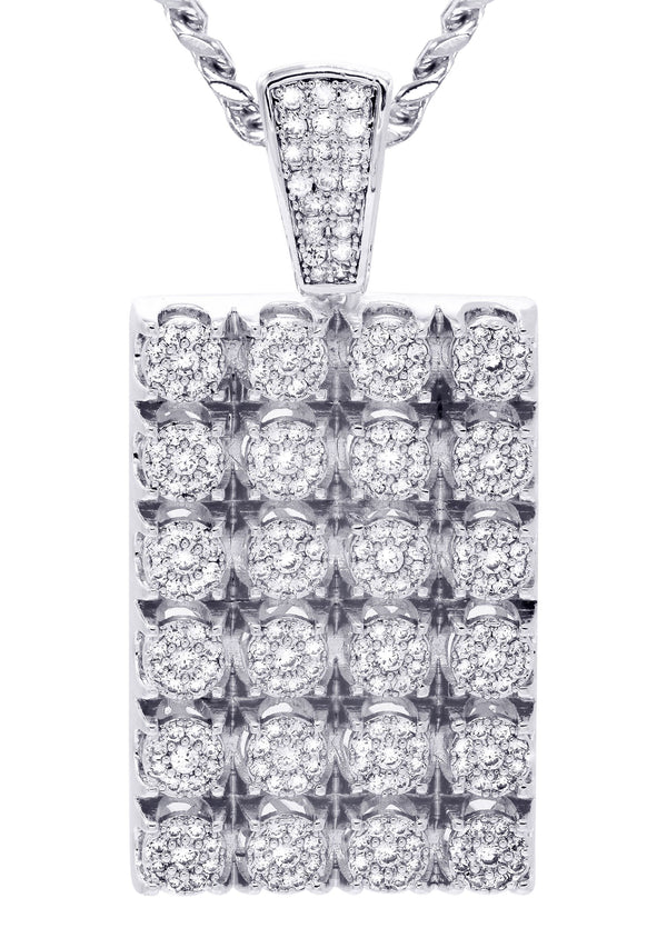 White Gold Plated Cuban Link Chain & Dog Tag Pendant | Appx. 40.2 Grams