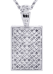 White Gold Plated Cuban Link Chain & Dog Tag Pendant | Appx. 40.2 Grams