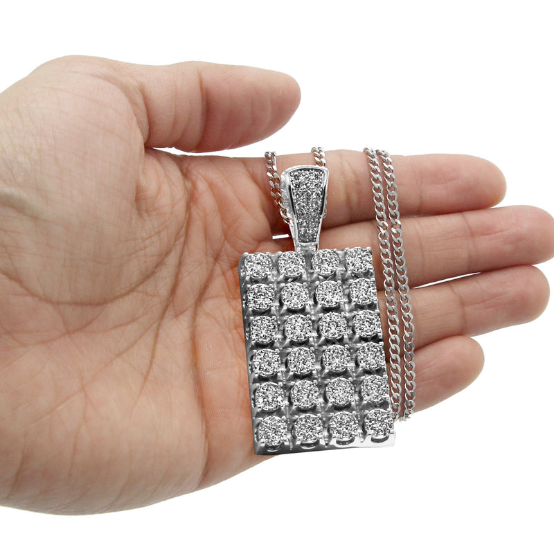 White Gold Plated Cuban Link Chain & Dog Tag Pendant | Appx. 40.2 Grams
