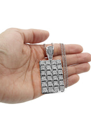 White Gold Plated Cuban Link Chain & Dog Tag Pendant | Appx. 40.2 Grams