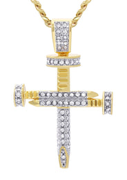Mens Gold Plated Cuban Link Chain & Cross Pendant | Appx. 15 Grams